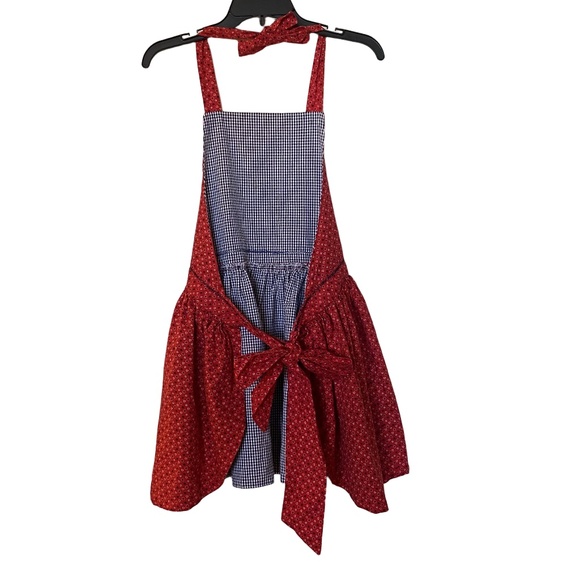 Handmade Red Cotton Gingham 3-Pocket Halter Apron Retro Kitchen OS - Picture 10 of 16